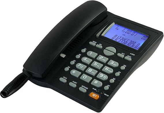 Corded Caller ID Telephone, TelPal Landline Home Phones with Blue Backlight & Speaker, Hands Free Analog Hotel Office Telephone Set, Desktop Speed Memory Dial Telephones for Seniors (Black)