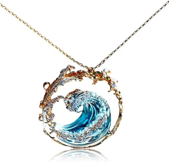 Wave Necklace Adjustable Ocean Jewelry Ocean's Oath Necklace Elegant Blue Wave Beach Inspirational Pendant Gifts for Women, Pendant Necklaces