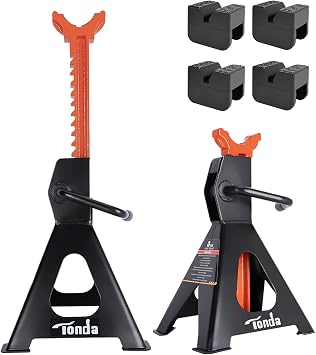 TONDA Jack Stands 3 Ton 1 Pair and Jack Stand Pads 4 Pack