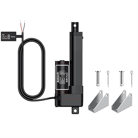 Justech 12V Heavy-Duty Linear Actuator 450lbs/2000N-4inch/100mm Silent IP54 Electric Actuator with Brackets for Electric Windows, RV Adjustments, Solar Trackers, Industrial Machinery, Black