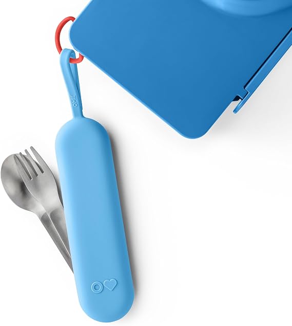 Omie OmieBox Travel Fork & Spoon Set with Case, Blue