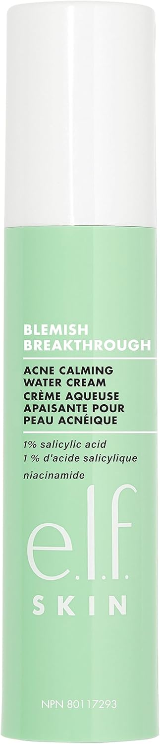 e.l.f. Skin Blemish Breakthrough Acne Calming Water Cream, Lightweight Acne-Fighting Face Moisturiser, Prevents New Blemishes &amp; Calms Skin