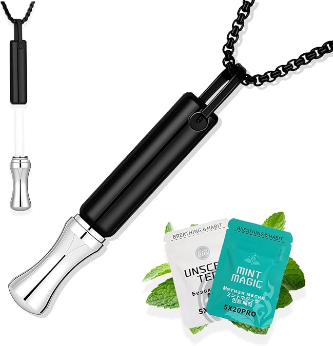 Mindfulness Breathing Necklace Stress Relief Anxiety Breathe Necklace Stainless Steel Pendant with Cotton Core, Quit Smoking Aids Fidget Necklace Christmas Birthday Gifts for Woman Men Dad Husband