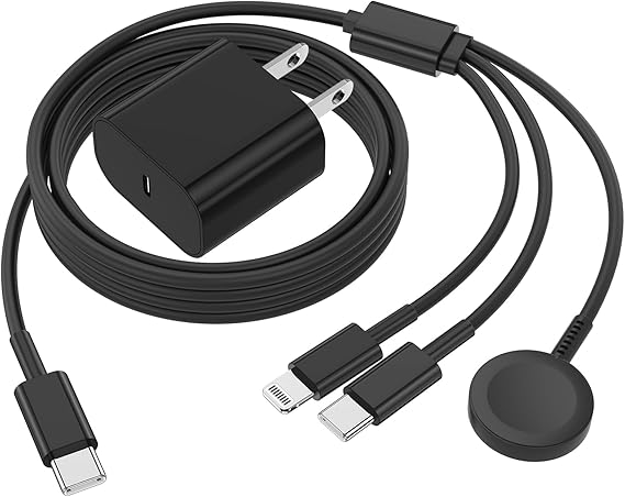 QZIIW 20W Apple Watch Charger,Apple Watch Magnetic Fast Charger USB C Cable | 3 in 1 Multi Charging Cable 6 FT Compatible with Watch Series Ultra 3/2/SE/11/10/9/8/7/6/5/4/3/2/1,iPhone 17/16/15/14/13/12