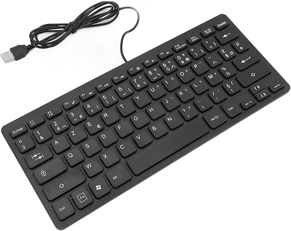 VBESTLIFE Bilingual Language Keyboard, 78 Keys Ultra Slim Language Keyboard, USB 2.0 Wired Computer Keyboard, Quiet and Compact (French AZERTY Layout)