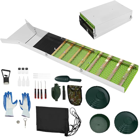 Highbanker Gold Panning Kit 27Pcs Aluminum Gold Sluice Box Portable Gold Mining Equipment for Adults, Includes Gold Pan, Classifier Screen, Backpack & Accessories