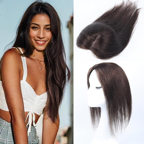 Hair Toppers for Women Real Human 360 Clip in Hair Topper No Bangs Upgrade Handmade Swiss Lace Base 12 inch Hair Pieces for Women Dark Brown
