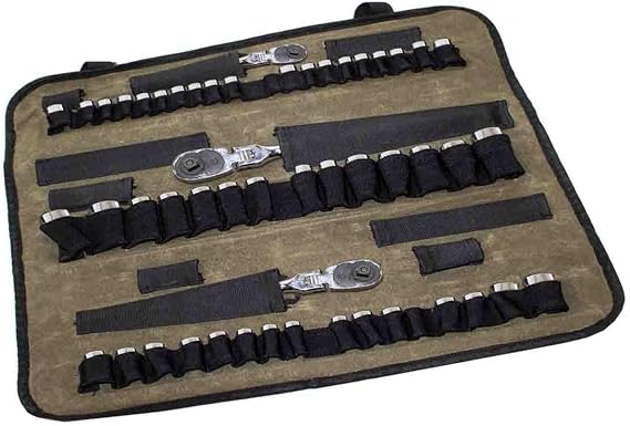 Overland Vehicle Systems Rolled Socket Organizer Storage Bag - #16 Premium Waxed Canvas - Storage for 50 sockets and 10 extra storage pockets for Ratchets