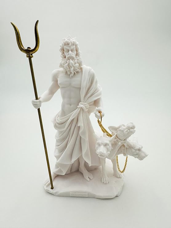 Helcee Handmade Alabaster Hades with Cerberus Statue 10 in