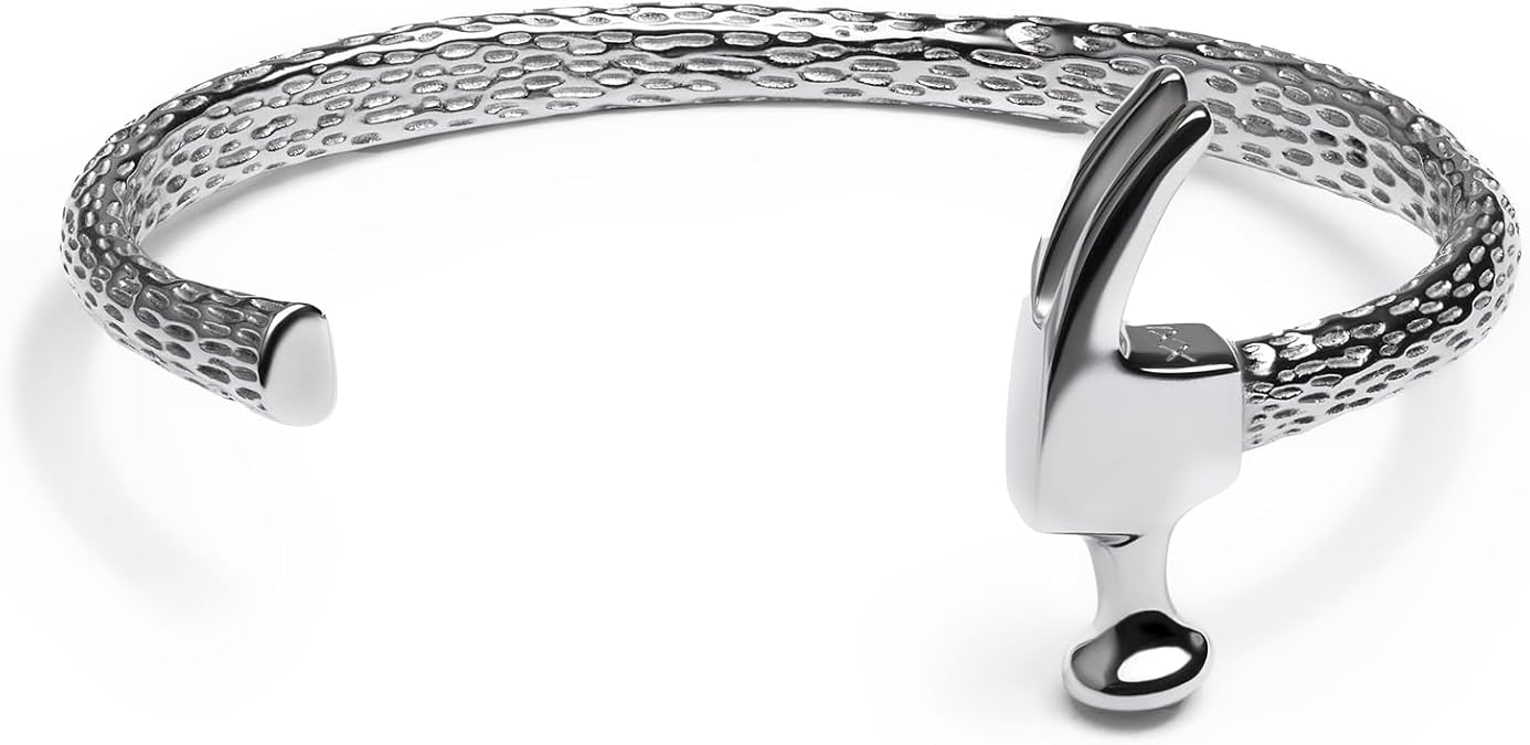 Elegatto Premium Hammer Cuff Bracelet for Men | Black-Plated Marine-Grade Stainless Steel with Chiseled Texture | Mens Designer Jewelry