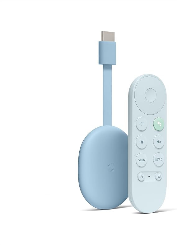 Chromecast with Google TV (4K)- Streaming Stick Entertainment on Your TV with Voice Search - Watch Movies, Shows, and Live TV in 4K HDR - Sky Blue with Accessories