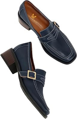 MOOMMO Women Classic Penny Loafers Closed Square Toe Patent Low Heel Loafers Slip On Metal Buckle 2 Chunky Heel Comfort Office Ladies Classic Dress Loafer Shoes Size 4-9 M US