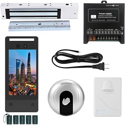Face Recognition Access Control System with 600lb Magnetic Lock, 5-Inch HD Screen, Palm Vein, IC Card & Keypad Entry, Doorbell & Infrared Exit Button for Home Business Security