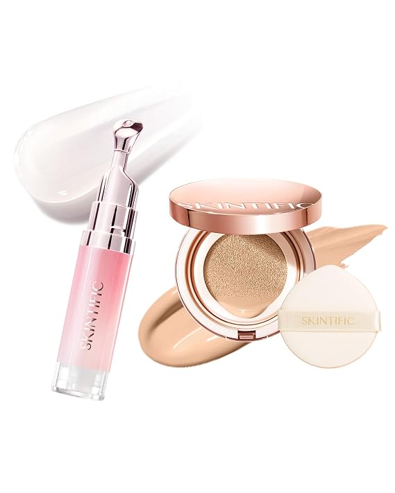 SKINTIFIC Full Coverage Cushion Foundation with Hydrating Brightening Lip Serum