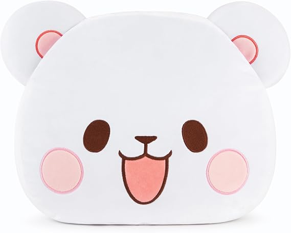 Milkmochabear Official Milk Head Cushion Authentic Merchandise 15" inch Super Soft Plush Decorative Throw Pillow White Bear Character Cute Adorable Home Bedroom Office Decor Polyester Spandex