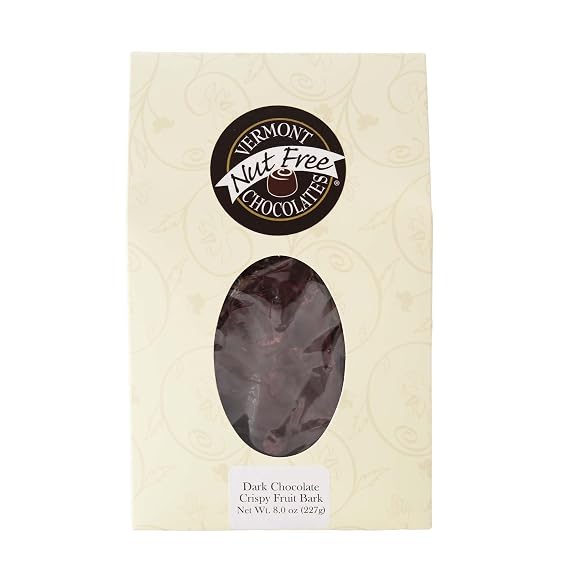 Vermont Nut Free Chocolates Crispy Fruit Bark (Dark Chocolate) 8 Ounces, Nut-Free, Egg-Free, Kosher