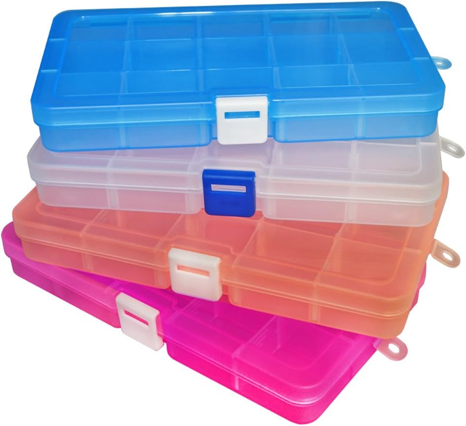 Qualsen Plastic Organizer Storage Box with Adjustable Dividers, Fishing Tackle Box and Bead Organizer Box for Jewelry, Beads, Earrings, Tools, Fishing Hooks, and Small Accessories（15 Grid