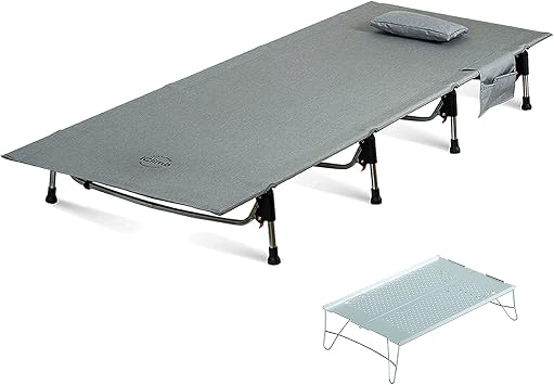 iClimb 1 Super Easy Assemble Cot and 1 Solo Mini Folding Table Bundle, Ultralight Compact for Solo Adult Backpacking Camping Hiking Beach Concert Indoor Outdoor