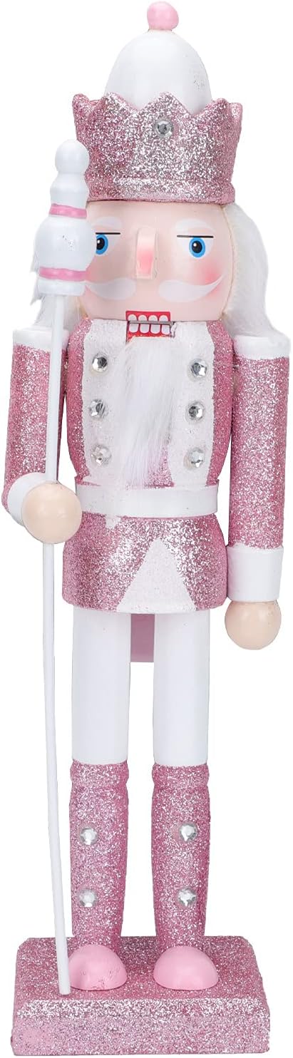 Nutcracker Soldier 12in Christmas Nutcracker Figure Wooden Pink Nutcracker Soldier Festive Glitter Collectible Nutcracker Figures Toy Christmas Decor for Shelves and Tables