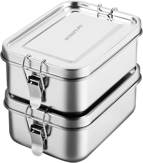 2 Pcs Stainless Steel Bento Box, 850ml (28oz) Metal Food Storage Snack Containers, Reusable Dishwasher Safe Lunch Snack Boxes for Work and Travel (850mlx2)