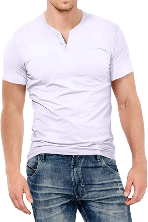 KUYIGO Mens Henley Shirts Slim Fit Short Sleeve Fashion Cotton Tops Tee