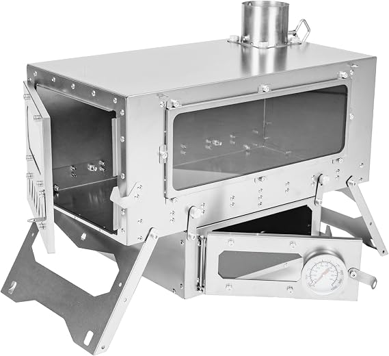Hot Tent Stove with Oven - Lightweight Portable Titanium Stove for Backpacking, Cooking, Heating, and Baking - Removable Oven Feature