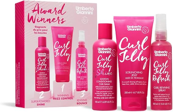 Umberto Giannini Award Winners Curl Styling (150ml Curl Jelly Shine, 200ml Scrunching Jelly, 150ml Jelly Refresh) Vegan & Cruelty Free