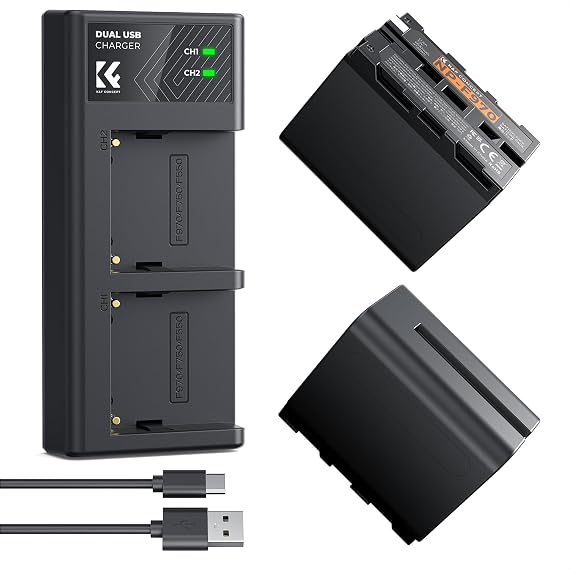 K&F CONCEPT 2 Pack NP-F970 Battery and Dual Battery Charger Compatible with Sony NP-F970 NP-F960, NP-F950, NP-F750, NP-F570, NP-F550 Camcorder Battery, LED Lights, Monitors and Camera Sliders