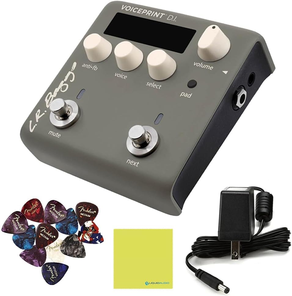 LR Baggs Voiceprint DI Acoustic Guitar Impulse Response Effects Pedal Bundle w 12x Fender Picks and Liquid Audio Polishing Cloth