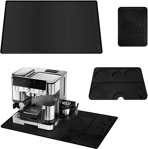 3-in-1 Silicone Coffee Maker Mat for Ninja Luxe Espresso Coffee Machine ES601/ES701 with Convex Edge, Large Anti-Slip Heat-Resistant Bar Mat