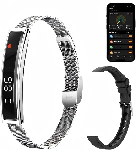Health Smart Bracelet,Fitness Tracker with Heart Rate, Sleep Monitoring, Blood Oxygen, Step Counting for iOS and Android, No Subscription Fee, Waterproof(Silver)