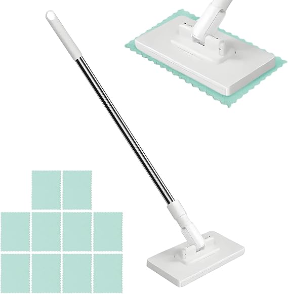 Lazy Mop Clip On Dust Mop Magic - Hands Free Snap Grip Mini Mops with 360° Rotating Head, Includes Reusable Cloths, Wet and Dry Sweeper Mops for Floor Wall Window Cleaning