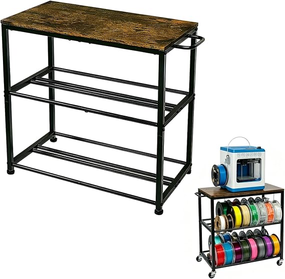 3d Printer Filament Stand Heavy Duty Metal Storage Rack With Wheels | Three-Tier Trolleys-Style Filament Storage Rack,Suitable For Storing Pla,Abs And Tpu Spools Ideal For Home And Office Use