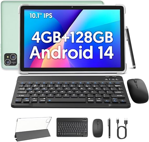 Android 14 Tablet 10 inch Tablets 8GB(4G+4G) RAM 128GB ROM, A523 8-Core CPU,Dual Camera,8000mAh Battery (Green)