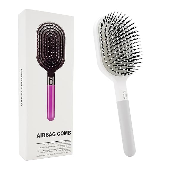 WYNK Paddle Hair Brush for Women Men with All Hair Types - Professional Hairbrush for Wet Dry Use, Detangling & Scalp Massage - Cushion Brush with Drainage Switch for Easy Clean (Gray White)