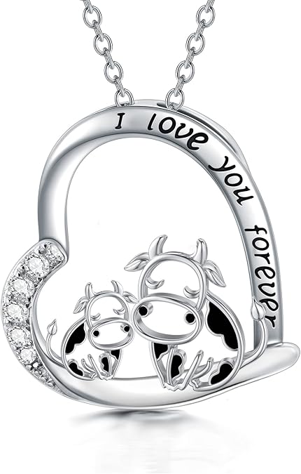 Cute Animal Gifts for Women Cow Necklace 925 Sterling Silver Raccoon/Hippo/Rabbit/Horse/Cat/Dog/Corgi/Otter/Highland Cow Pendant Cow Jewelry Gift for Birthday Christmas