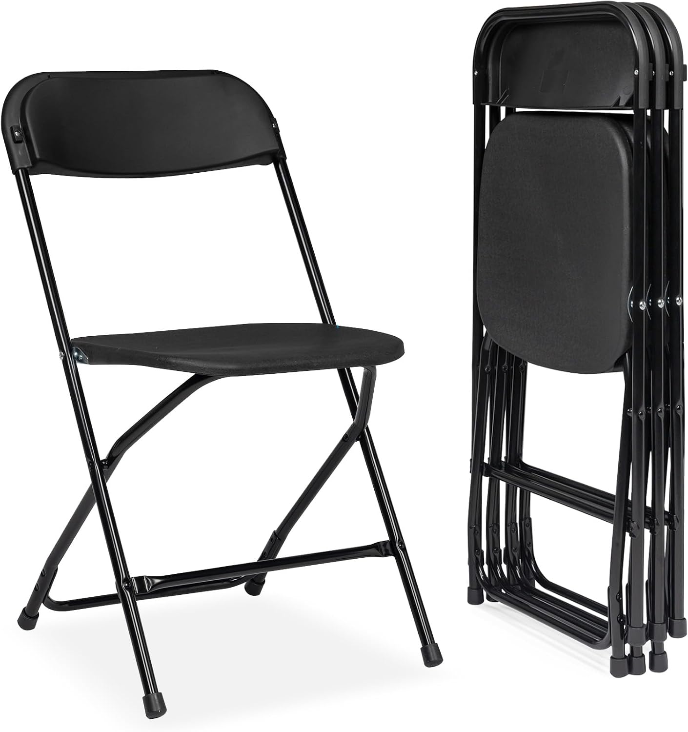 4 Pack Black Plastic Folding Chairs, Outdoor Indoor Foldable Party Chairs Set of 4, Portable Stackable Commercial Seat with Steel Frame, 350lb Capacity Limited, for Office, Wedding, Event, Picnic
