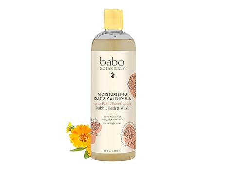 BABO Botanicals Moisturizing Oat & Calendula 2-in-1 Bubble Bath & Wash Lightly Scented Gentle Cleanser for Dry or Sensitive Skin Safe for Baby, Toddler, Kids & Family Vegan 1 or 2 Pack