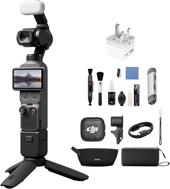 DJI Osmo Pocket 4 Creator Combo, Pocket Gimbal Vlog Camera, 3‑Axis Stabilization, 2× Lossless Zoom, 107GB Built-in Storage, 1″ CMOS & 4K/240fps, Mic 3 Transmitter (Pocket 4 Creator Combo Bundle)