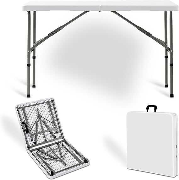 Folding Dining Table,4in Indoor Outdoor Heavy Duty Portable Folding Square Plastic Dining Table with Handle, Lock for Picnic, Party，White Folding Table(White)