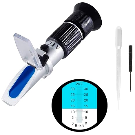 Brix Meter Refractometer 0~32%, Handheld Brix Refractometer Sugar Content Test, High Accurate Brix Measurement Tool with ATC for Fruit Beverages & Juice