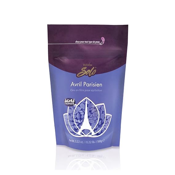 Italwax Solo Avril Parisienne - 100g / 3,52 oz - Hard wax beads for hair removal - Iliac color - Orchid fragrance transparent synthetic formulation - For alla skin type - Face, armpit and bikini area