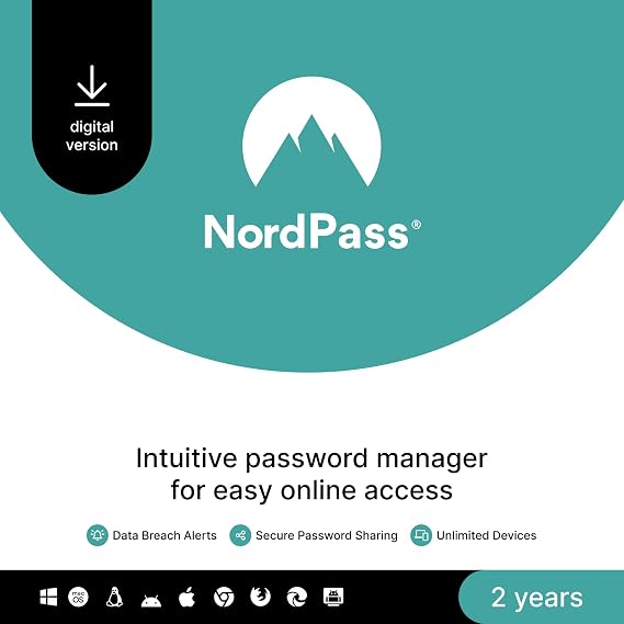 NordPass Premium, Unlimited Devices, 2-Year, Password Manager, Digital Code
