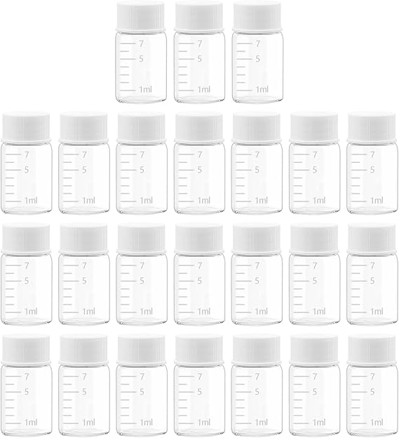 24 Pack 7ml Clear Glass Sample Vials with Scale Screwcap Lab Liquid Sampling Bottles for Chemistry Lab Chemicals(White cap)