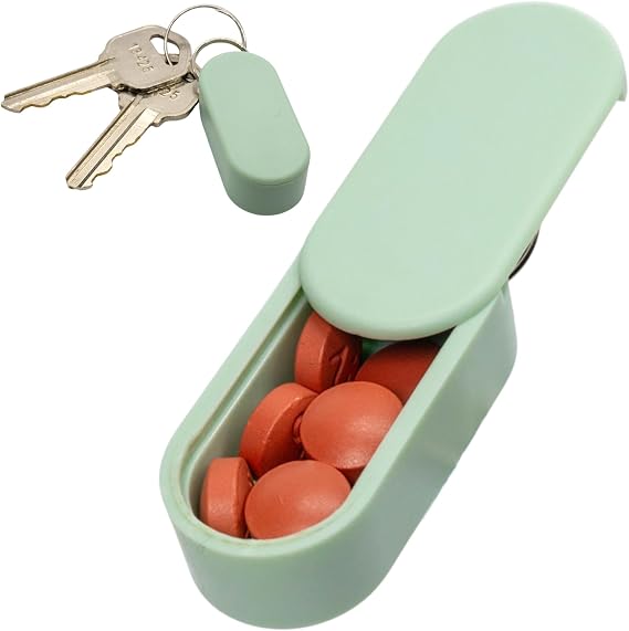 Pill Keychain & Keychain Pill Holder - Magnetic Pill Case for 3-5 Daily Tablets, Small Pill Box for Travel, Thin Pill Container for Purse or Pocket (Mint)