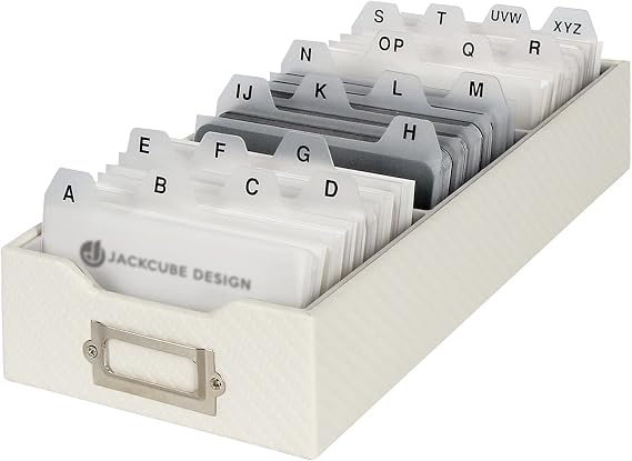 J JACKCUBE DESIGN Jack Cube Carbon Fiber Business Card Organizer Business Card Holder Name Card Organizer Name Card Holder With Removable Divider For Desk(White, 10.9 x 4.47 x 24.7 cm)-MK171B