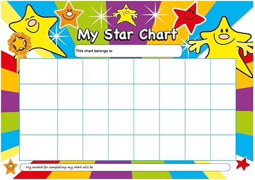 My Star A4 Reward Chart with 50 Stickers   Colourful Star Reward Chart for Kids, Teachers & Parents   Behaviour Management, Potty Training, Homework & Chores Tracking - By SuperStickers