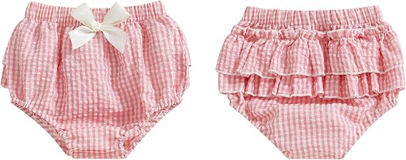 Newborn Infant Baby Girl Ruffle Diaper Covers Bloomers Striped Plaid Shorts Summer Outfits
