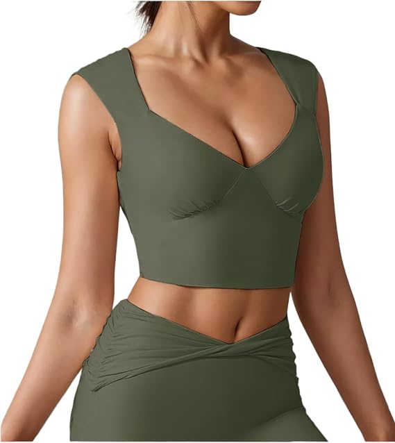 Women's Sexy Sleeveless Deep V Neck Corset Cami Top with Built-in Bra Workout Yoga Crop Top for Women