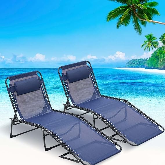 Tanning Chairs for Outside, Chaise Outdoor Lounge Chair, Folding Pool Chairs & Patio Lounger for Beach Camping Hiking Backyard Sunbathing Poolside, Portable (Blue Set of 1)